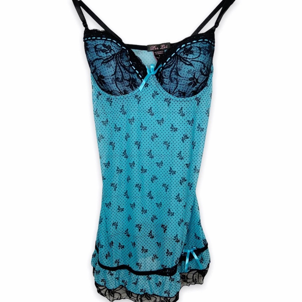 Per Lei | Blue & Black Bow Print Lingerie Sz L